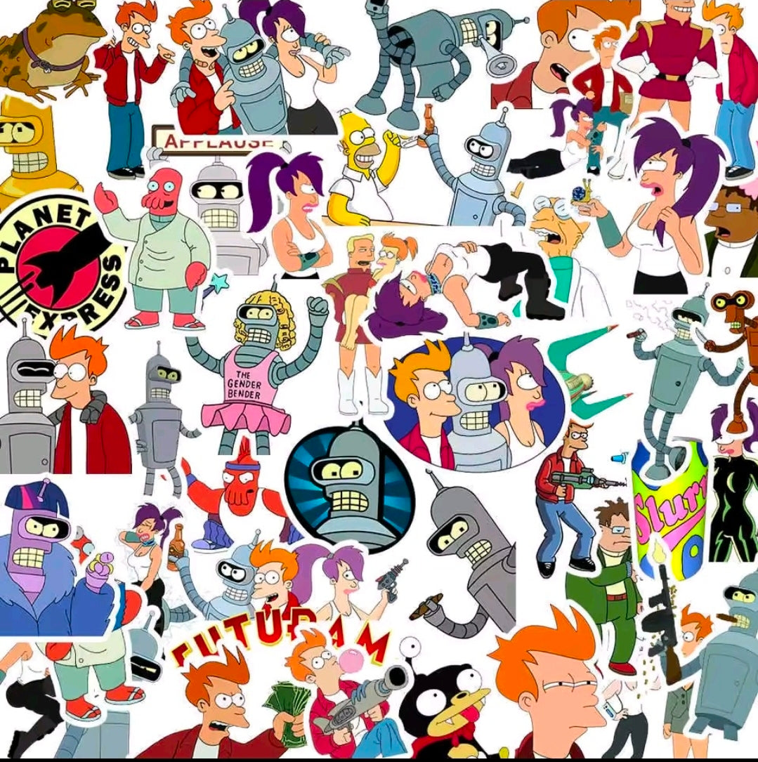 Futurama vinyl sticker pack with assorted cartoon characters in white die-cut frames
