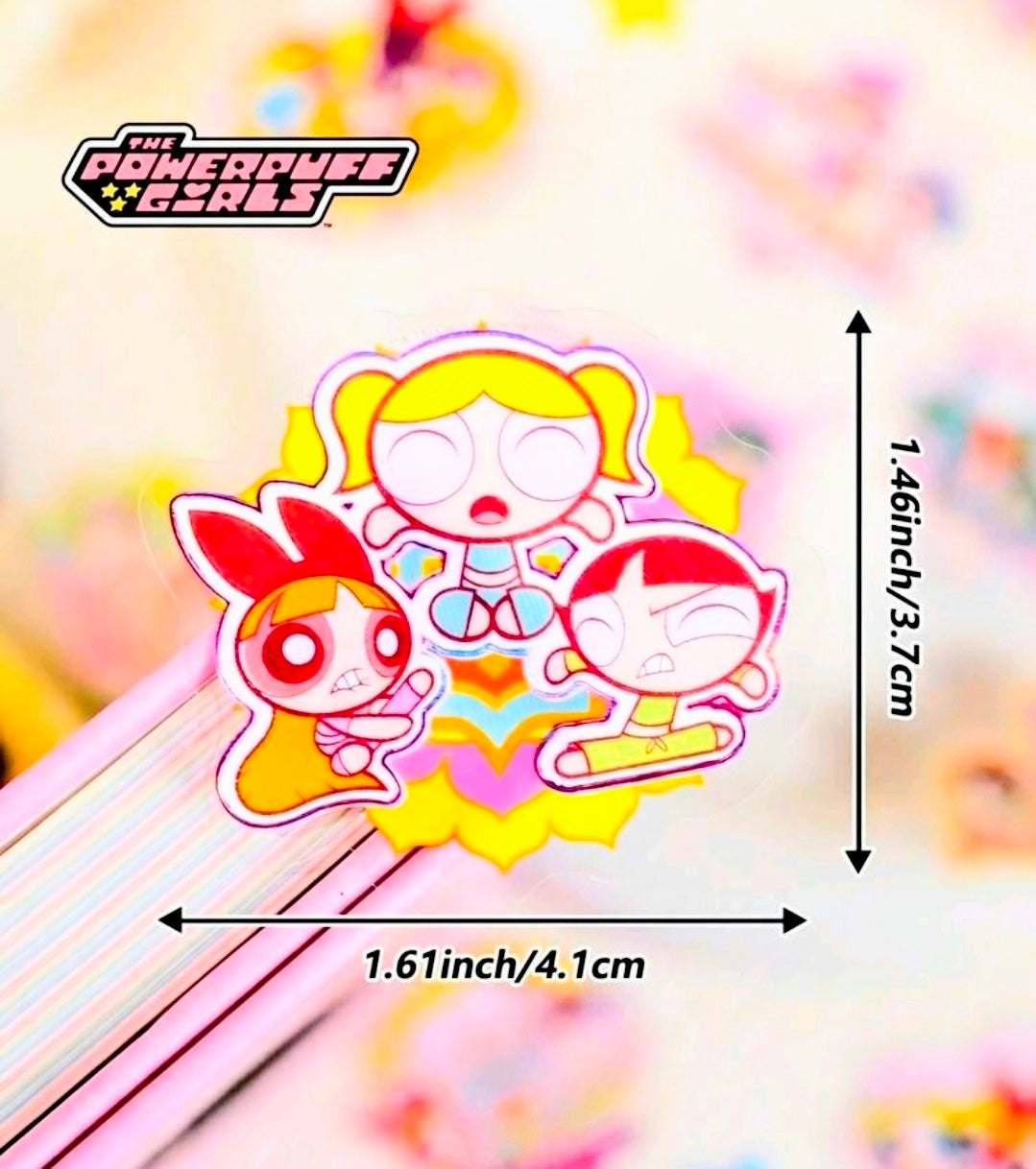 Powerpuff Girls Holographic Metallic Foil Flake Sticker Set 20pc Pink Licensed CN Cartoon Network Blossom Bubbles Buttercup