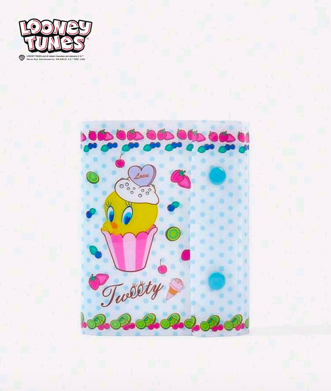 A7 6-ring planner sticker album with snap closures, blue dotted Tweety cupcake cover