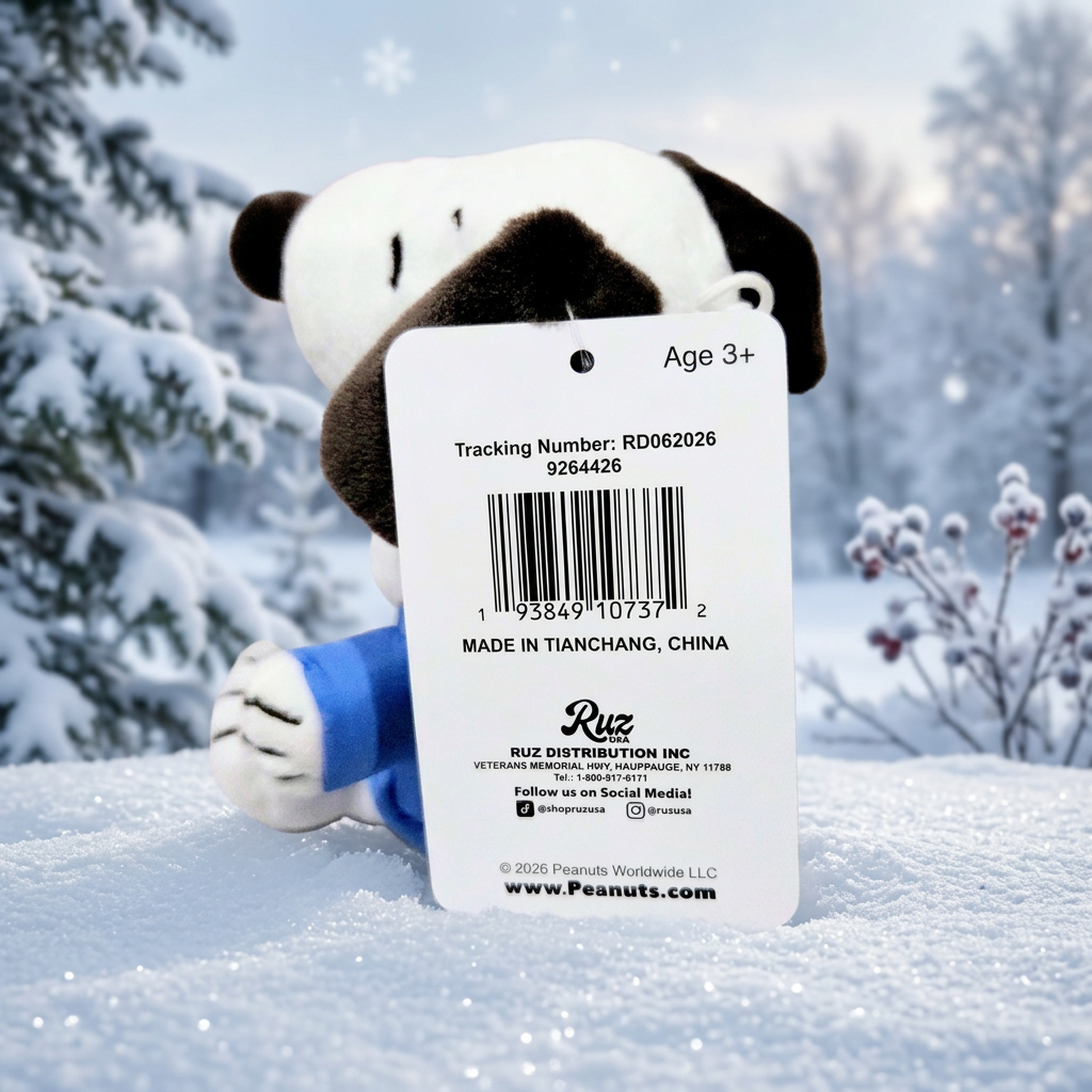 Peanuts Snoopy Mini Plush Clip Blue Quilted Puffer Jacket Keychain
