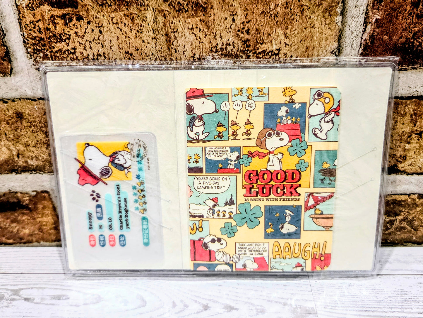 Snoopy Passport Holder Set GOOD LUCK Nine Wood Sundries Peanuts NEW 💙✈️