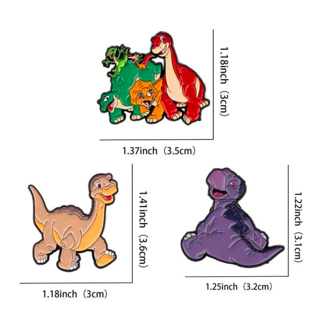 Land Before Time 3pc Enamel Pin Set - Littlefoot, Chomper & Group Gang