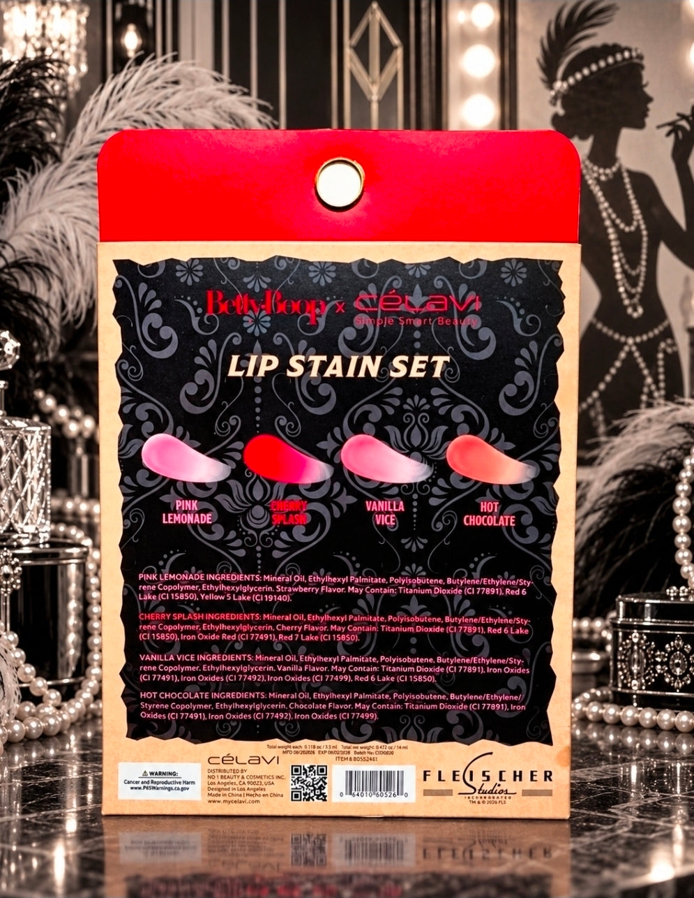 Betty Boop Celavi Biker Betty 4-Piece Lip Stain Set 4 Shades
