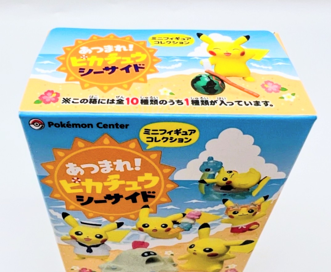 Pikachu Seaside Mini Figure Collection box with Pikachu beach artwork
