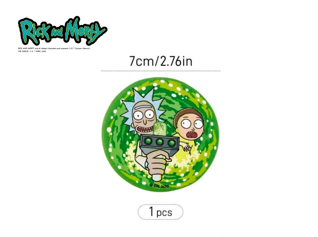 Green round Rick & Morty car coaster with portal swirl art, 7cm