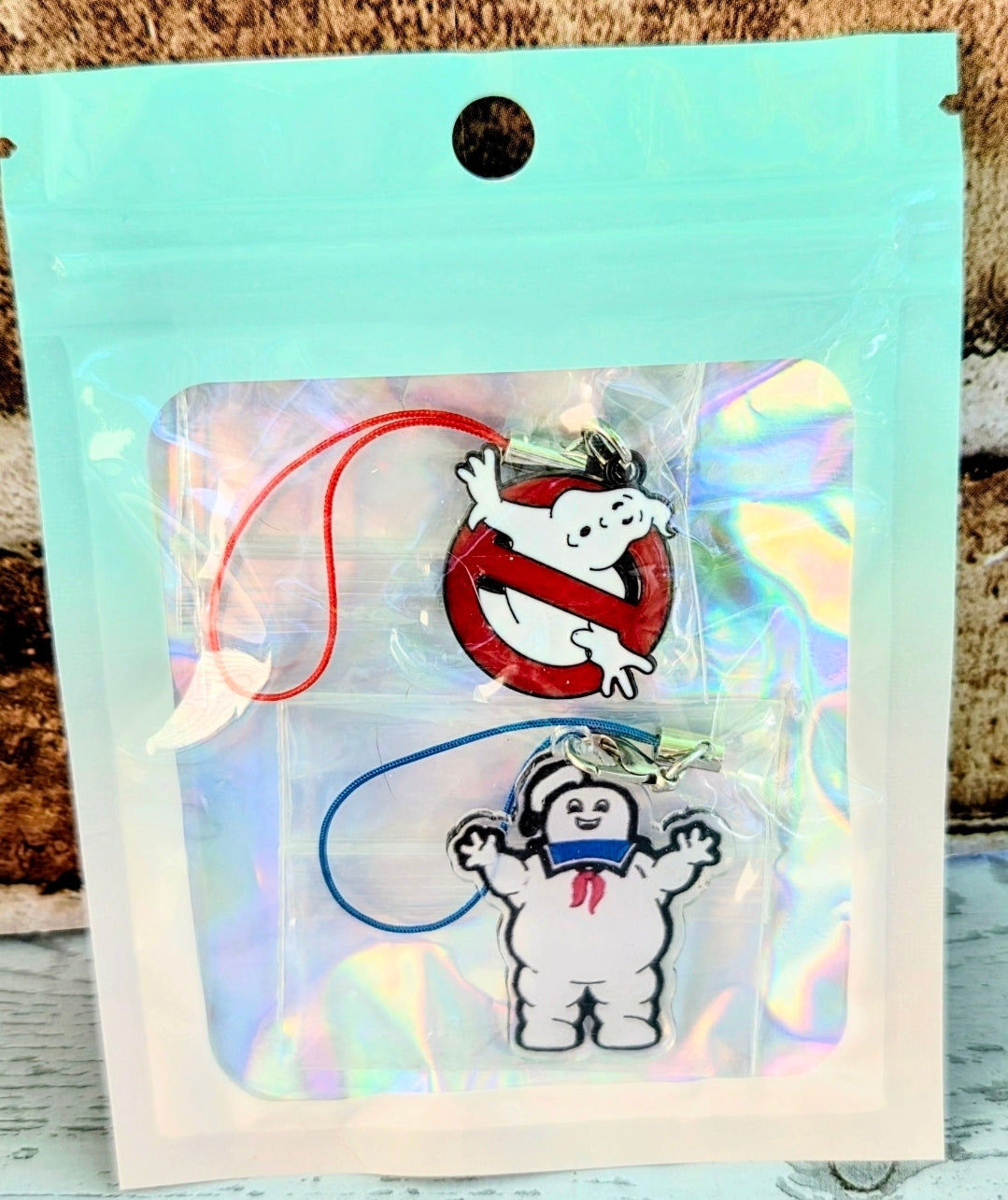 Ghostbusters 2pc Phone Charm Set Enamel Logo & Stay Puft Acrylic