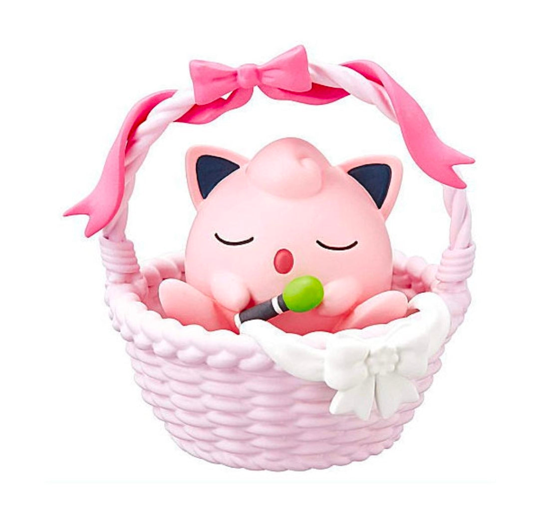 Pichu & Pichu nap basket figure with pink blanket and crossed sleepy faces.