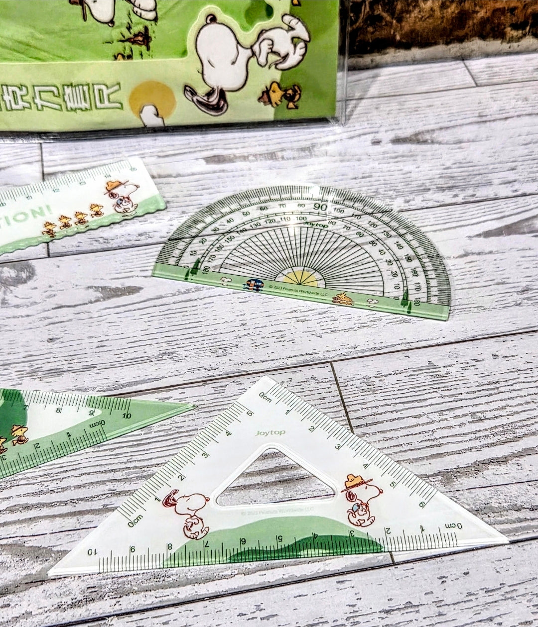 Joytop Peanuts Snoopy Happy Campers Dance Party 4pc Geometry Set Ruler Protractor Set Squares Kawaii Stationery