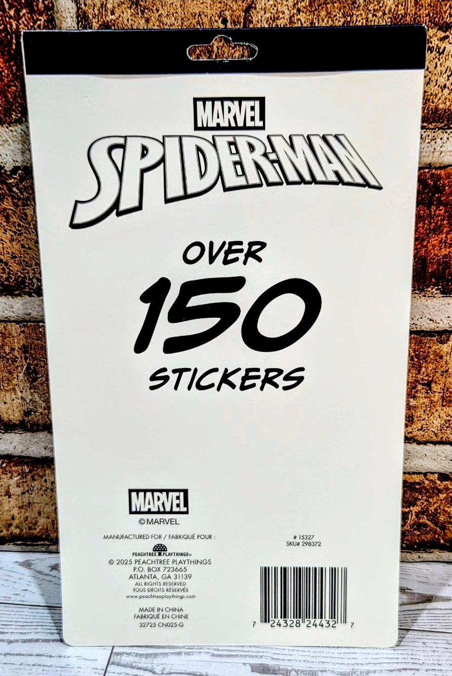 Marvel Spider-Man sticker book package front with "over 150 stickers" text