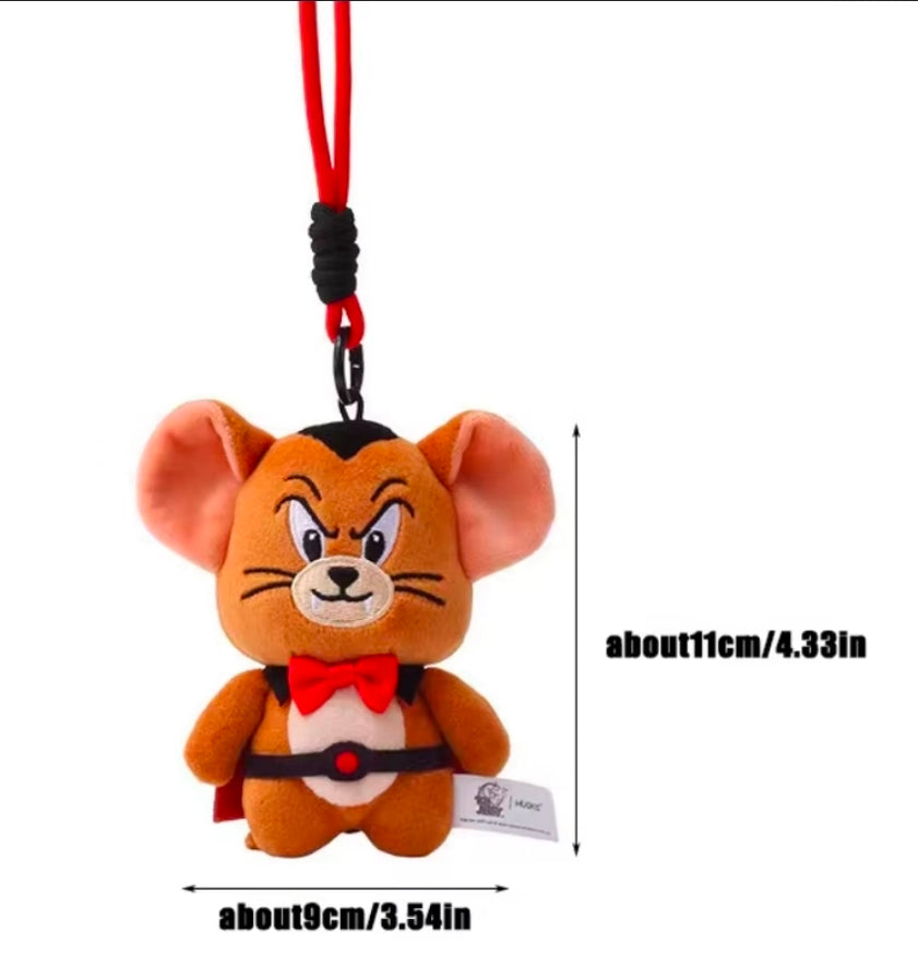 Jerry vampire plush keychain with red bow tie, black collar, and hanging loop