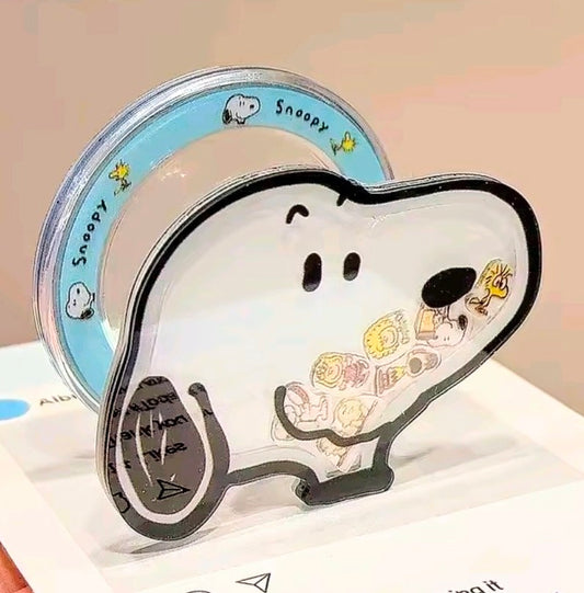 Snoopy Face Acrylic Shaker MagSafe Phone Grip Holder Peanuts Gang Floating Charms Kawaii Pop Stand