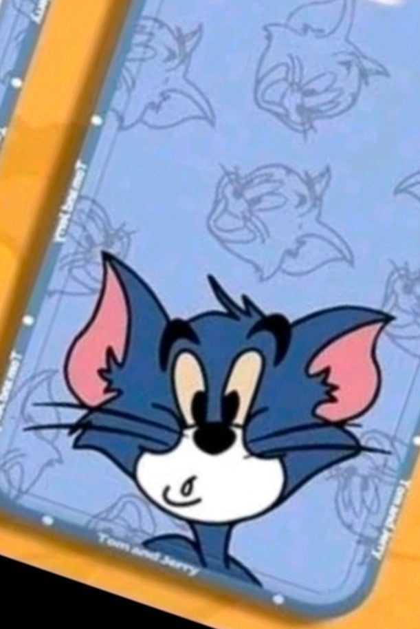Blue Tom & Jerry character ID badge holder with clear window and cartoon Tom face