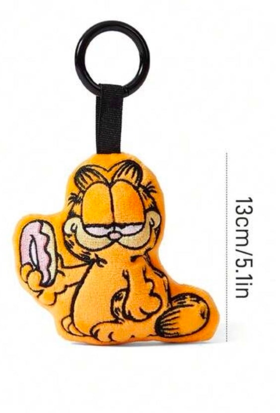 Garfield mini plush keychain with orange plush cat and black key ring