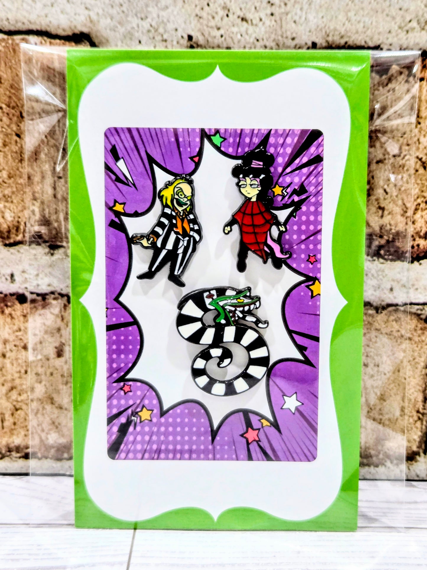 Beetlejuice Enamel Pins 3pc Set Lydia Beetlejuice Sandworm Licensed