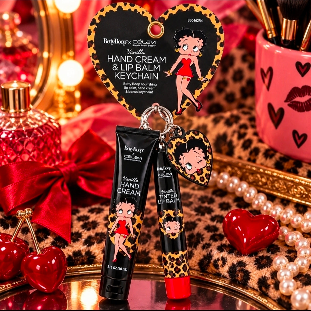 Betty Boop Celavi Vanilla Hand Cream & Tinted Lip Balm Keychain Set