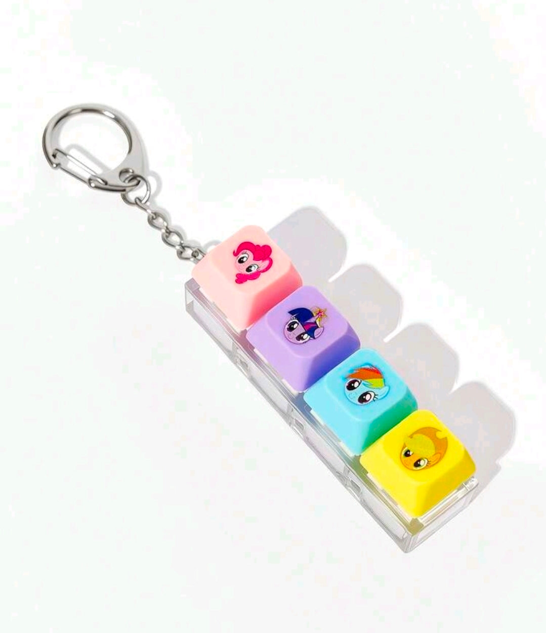 Colorful pony keyboard clicker fidget keychain with silver key ring and four stacked keys