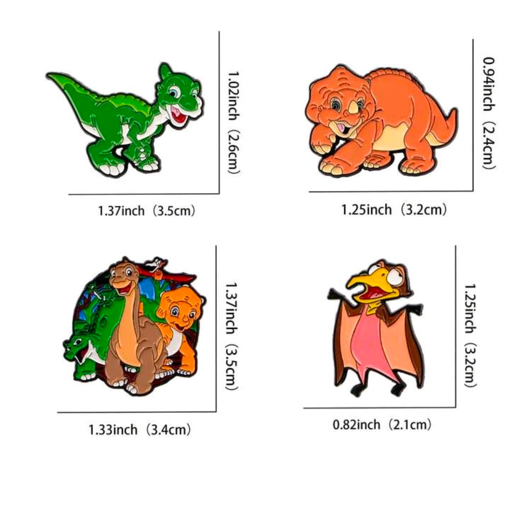 Land Before Time 4pc Enamel Pin Set - Cera, Ducky, Petrie & Group Scene