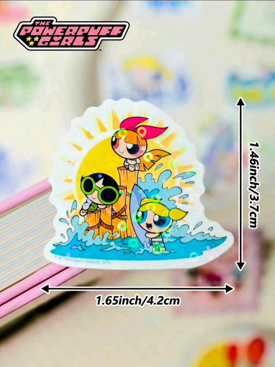 Powerpuff Girls Holographic Flake Sticker Set 20pc Summer Beach Licensed CN Cartoon Network PPG Blossom Bubbles Buttercup