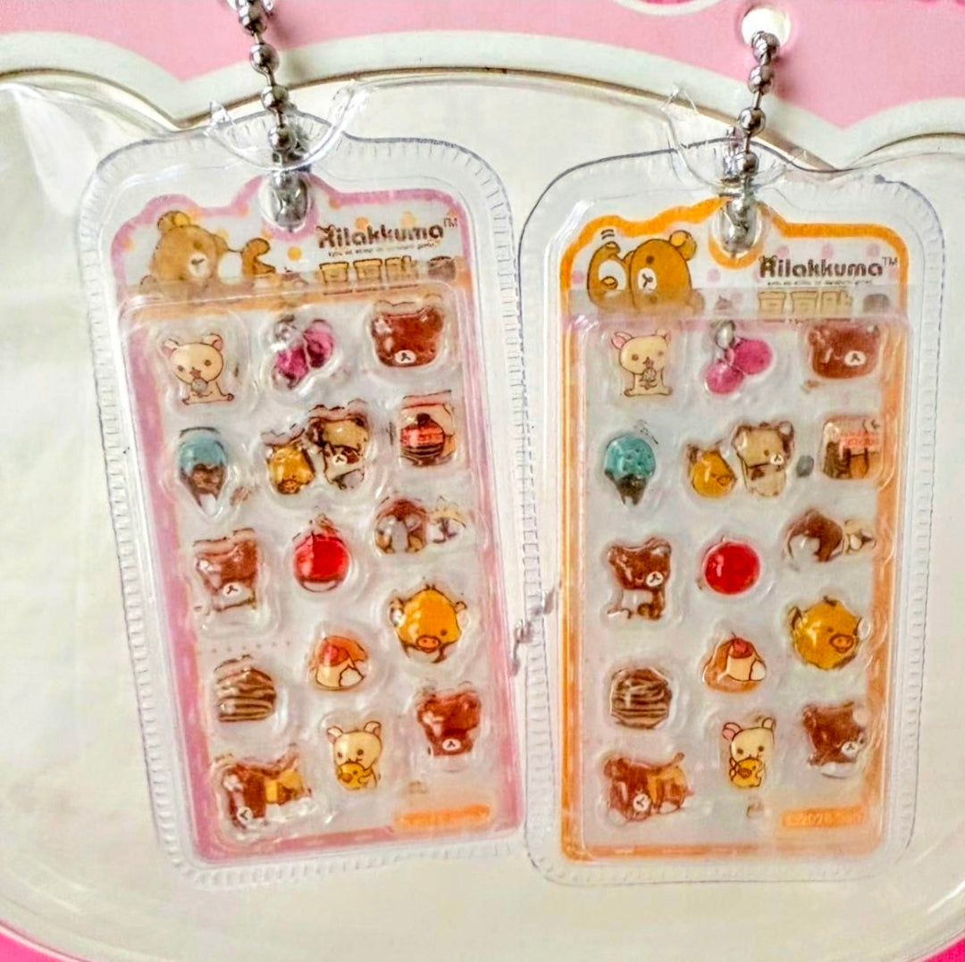 Rilakkuma sticker keychain set of 2, two clear blister cards with mini character charms
