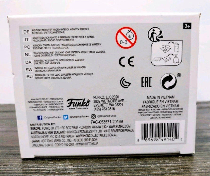 Funko Pop vinyl figure box back panel with age 3+ and compliance icons