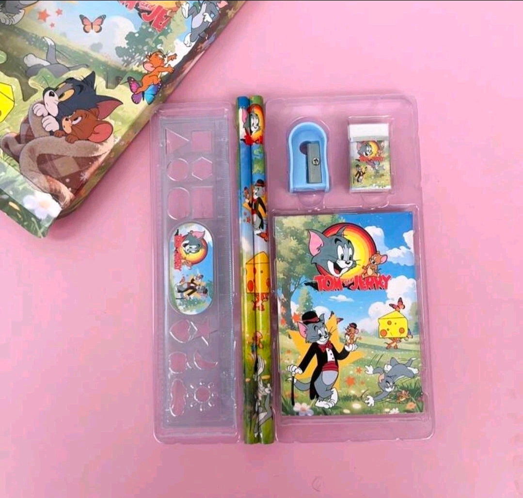Tom & Jerry stationery gift box set with pencil, eraser, notepad, ruler, sharpener