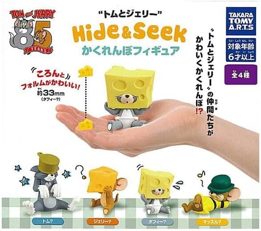 Hide & Seek gacha figure set packaging showing Tom and Jerry on a hand display