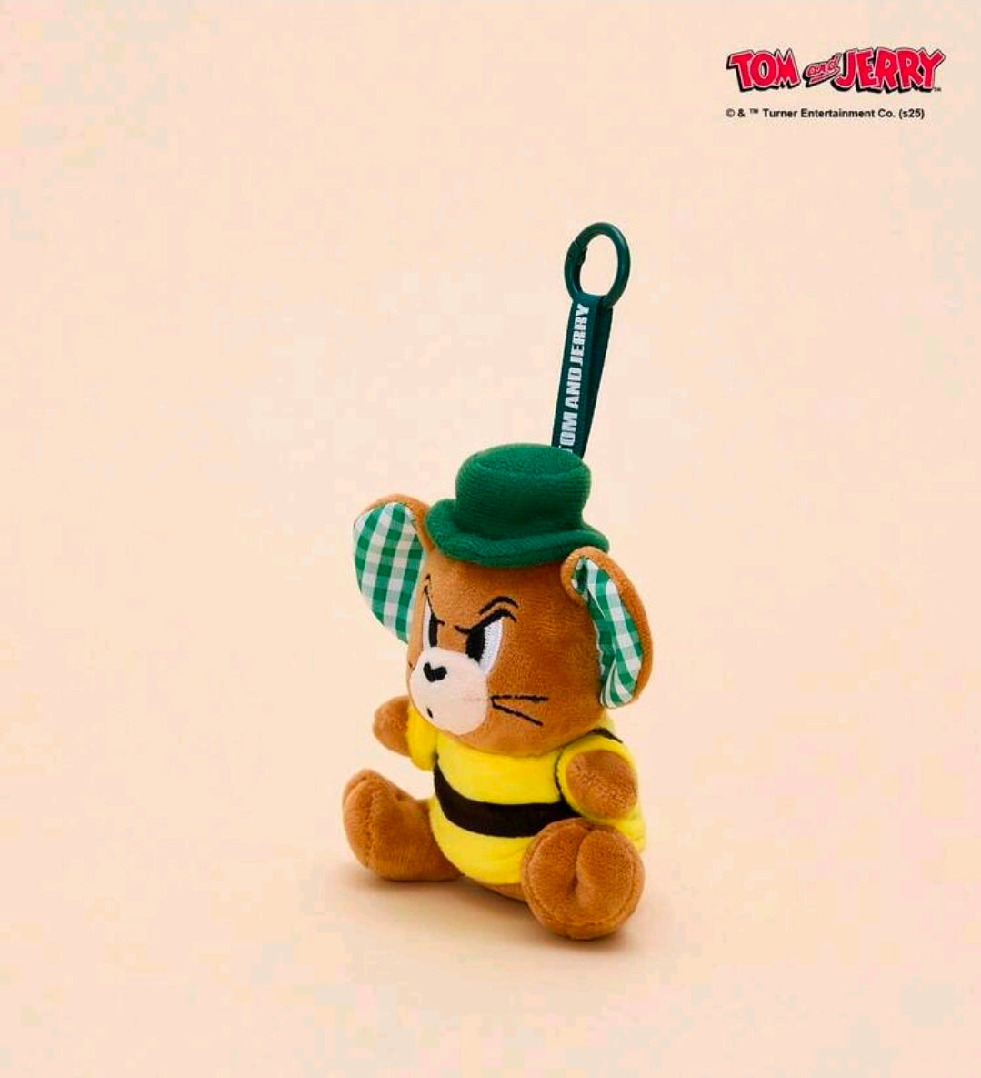 Tom & Jerry muscles mouse mini plush keychain with green hat and plaid ears