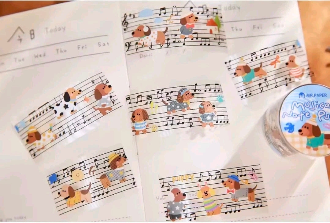 Musical Note Puppy Washi Tape Mr Paper Dachshund Dog Music PET 3cm x 2m