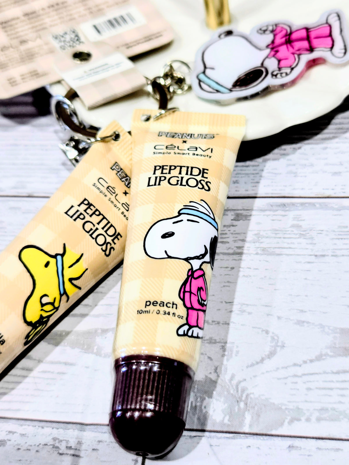"Podium Pout" Snoopy Olympian Peptide Lip Gloss Keychain Duo Peach & Vanilla
