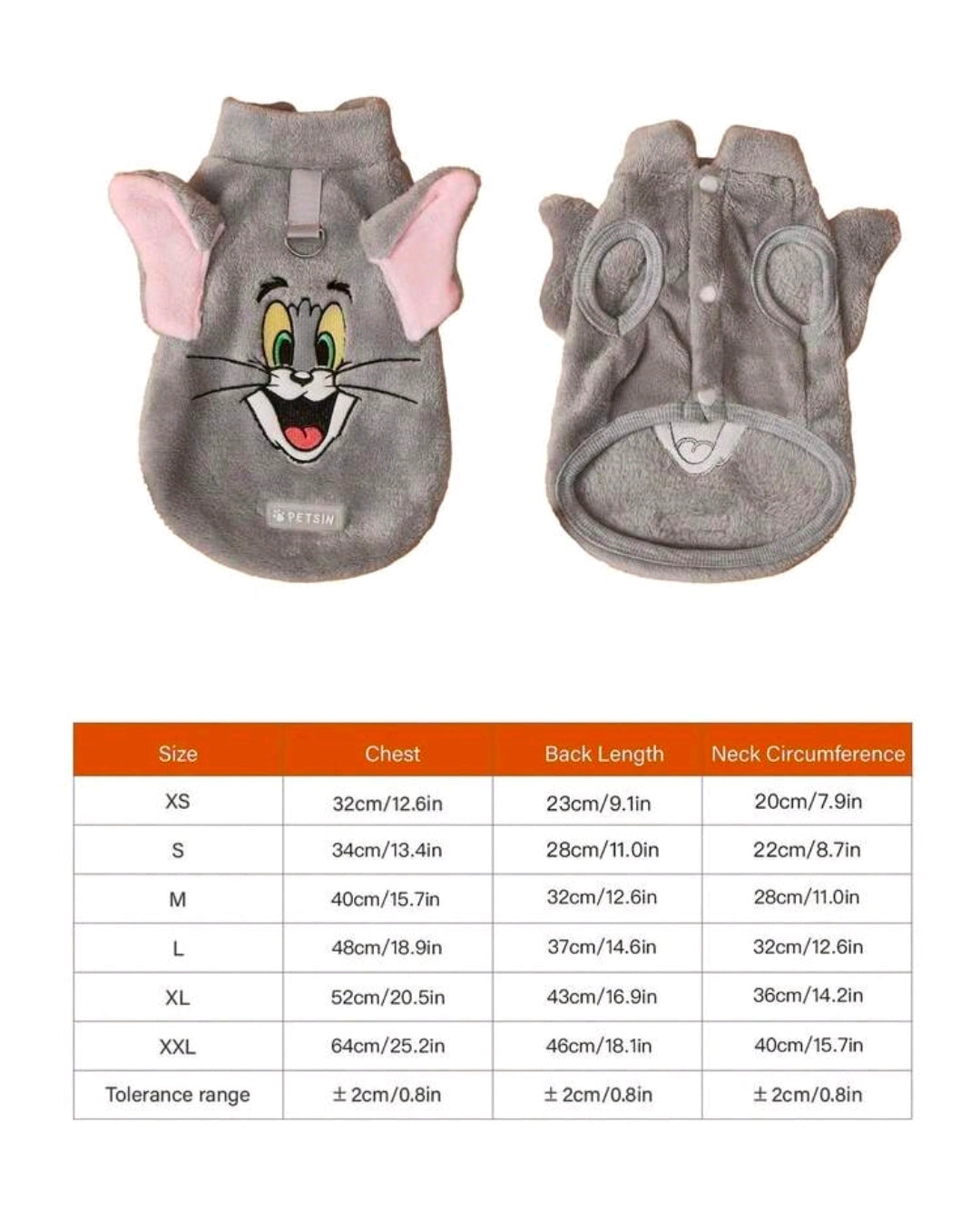 Tom the Cat Plush Hoodie Dog Costume Sweater — Size XL