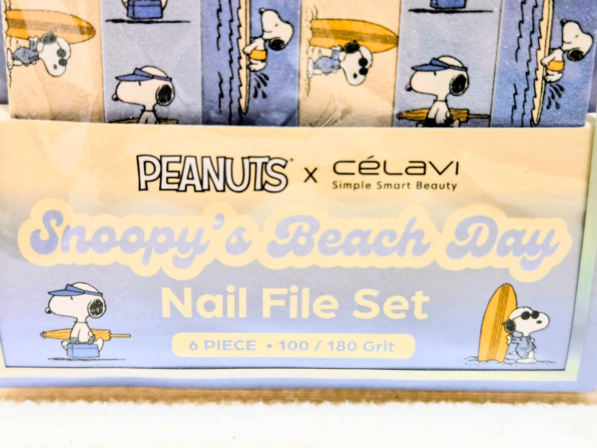Peanuts x Celavi Snoopy’s Beach Day nail file set box with 6-piece 100/180 grit