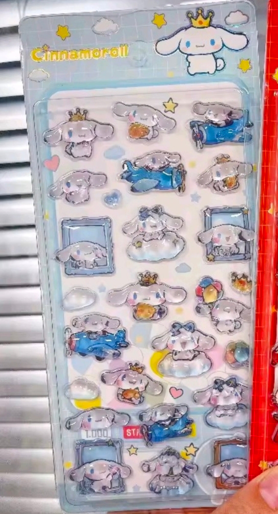 Cinnamoroll puffy sticker sheet in light blue with dog-like character icons
