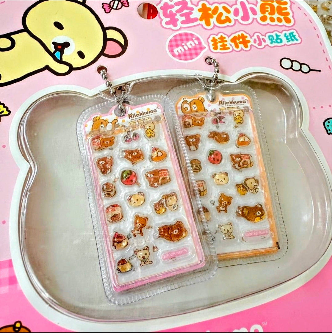 Rilakkuma sticker keychains set of 2, two hanging blister cards with character stickers