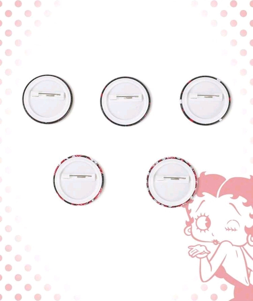 5pc Betty Boop Button Pins Set #Sassy Love Kiss Hearts Licensed Retro
