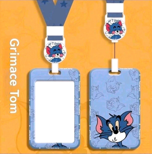 Two-piece set of blue Tom & Jerry ID badge holders with lanyards and clear windows