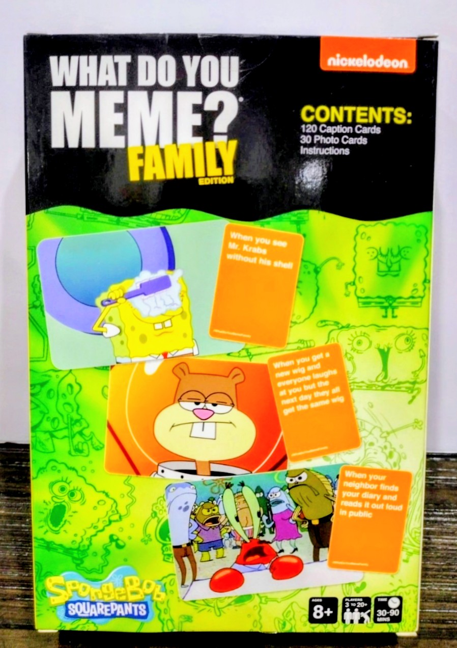 Card game box showing SpongeBob SquarePants character art and orange cards