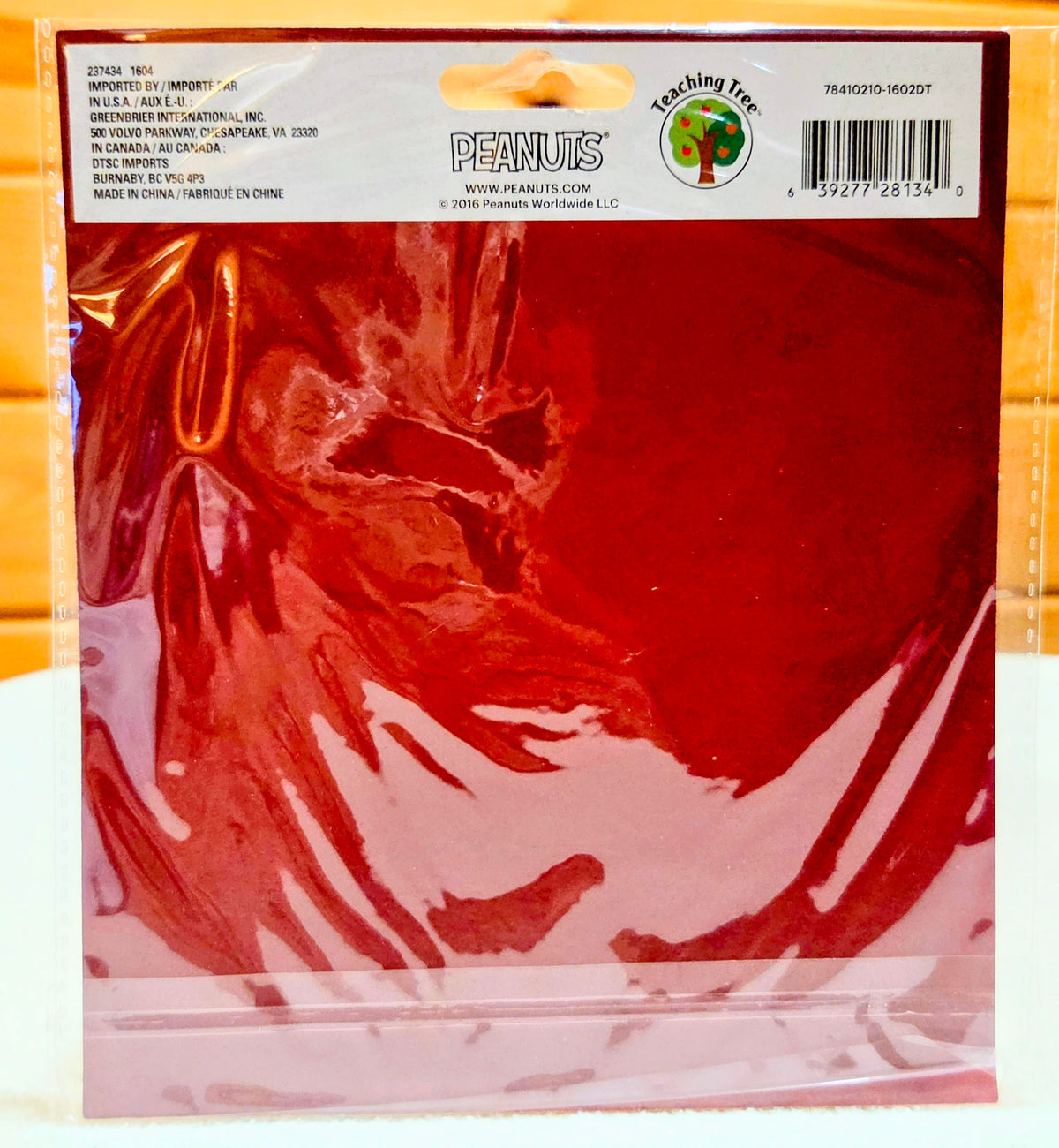 Pack back side with Teaching Tree label and barcode, sealed card stock wall decor