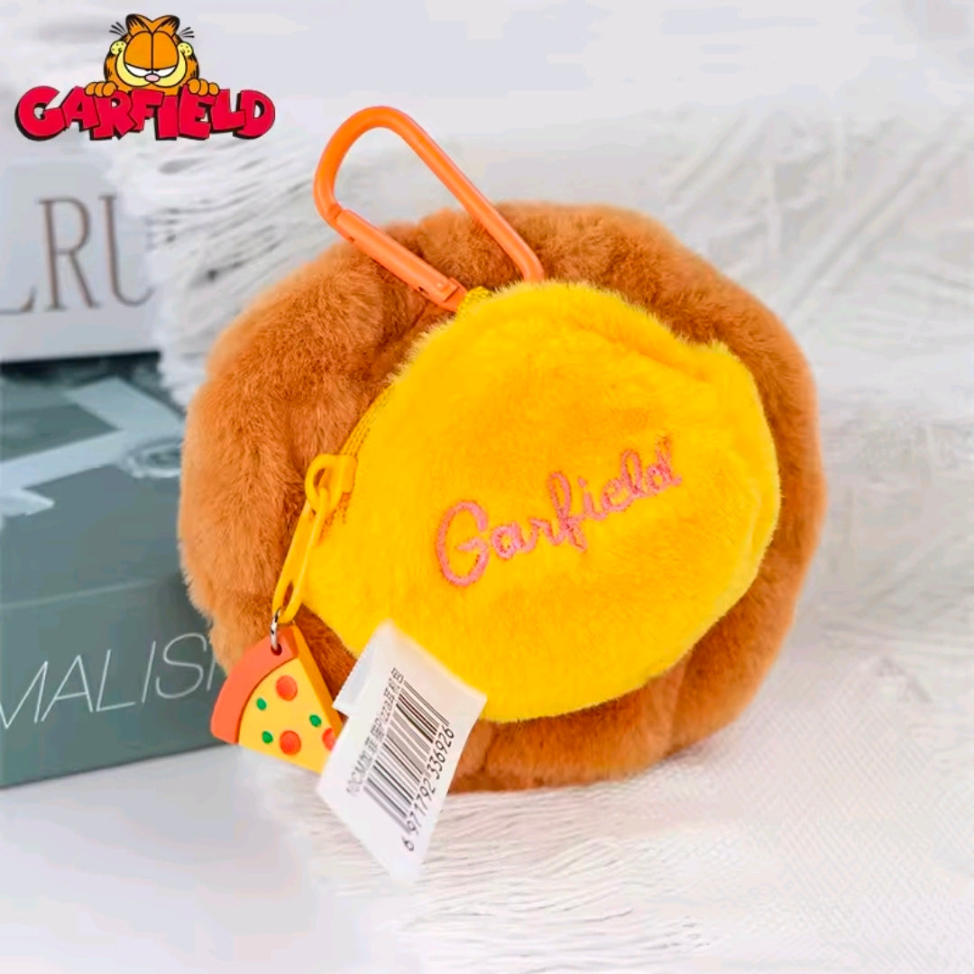 Garfield pizza plush coin pouch keychain with yellow front flap and orange handle