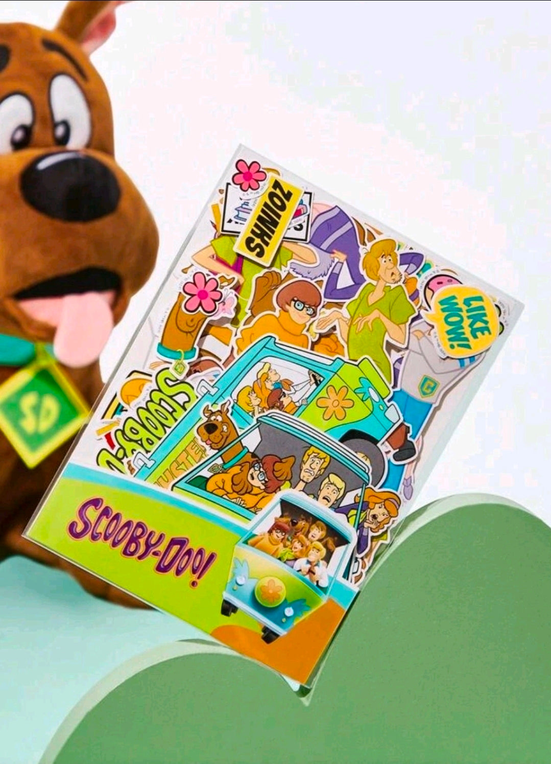 Scooby-Doo sticker pack sheet with multiple character decals, including the Mystery Machine