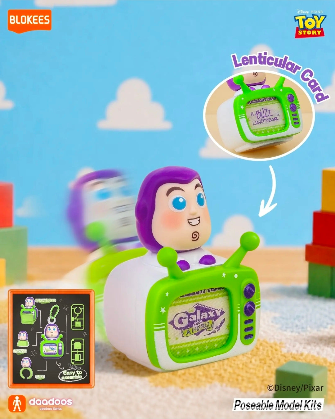 Buzz Lightyear green TV figure with a lenticular card detail