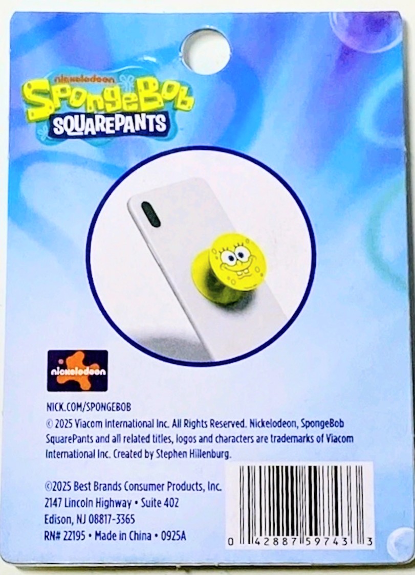 SpongeBob SquarePants phone grip blind package with character and card backing
