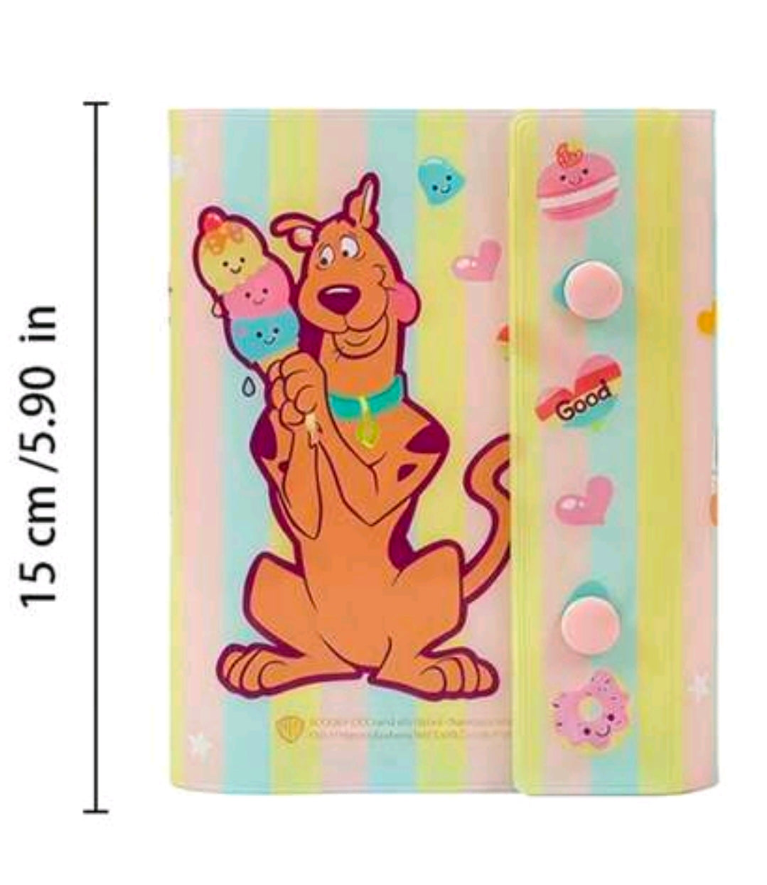 A7 ring binder photo album cover with Scooby-Doo character and pastel striped design