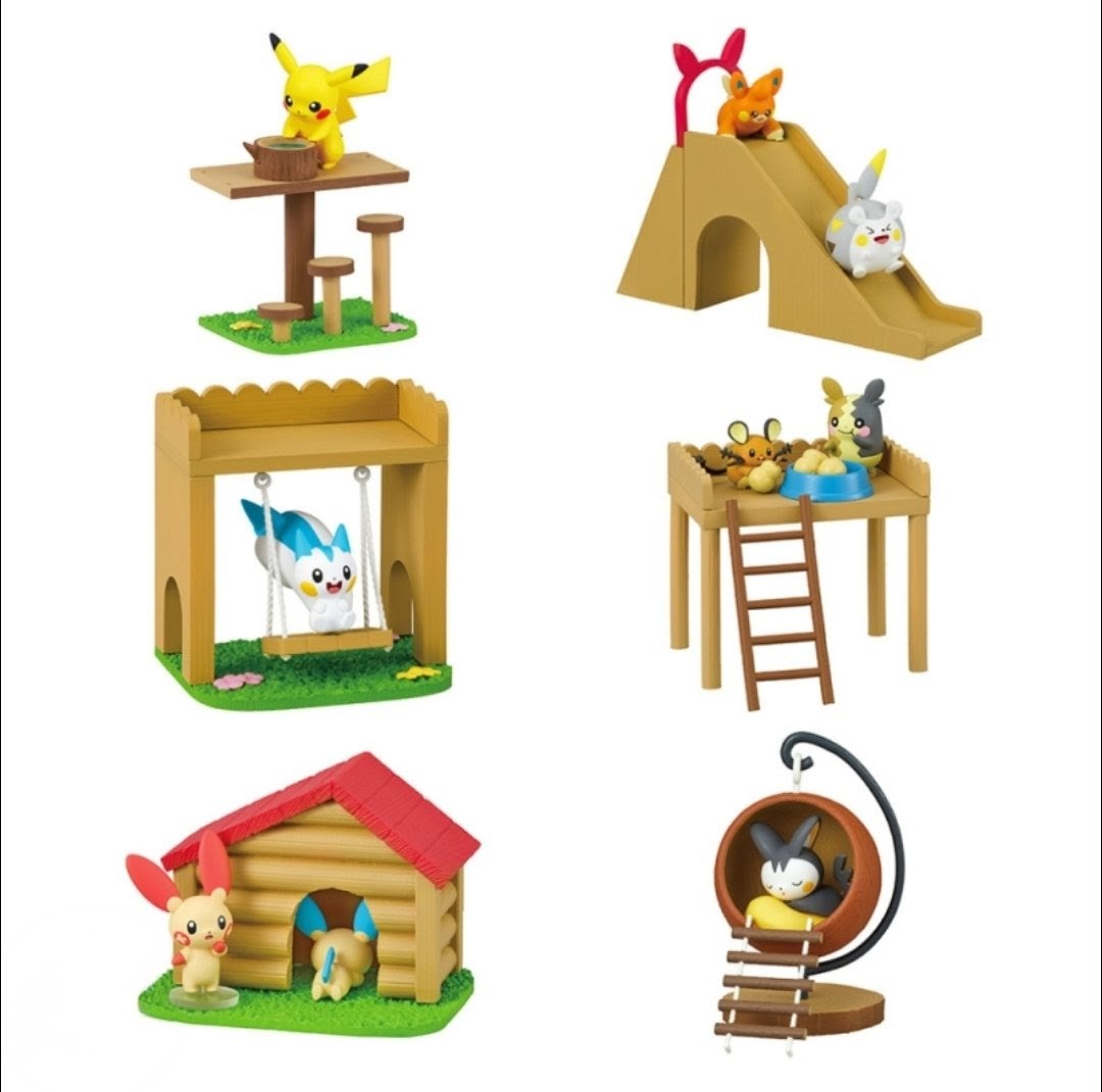 Pokemon mini figure playground collage with multiple play areas featuring animal figures