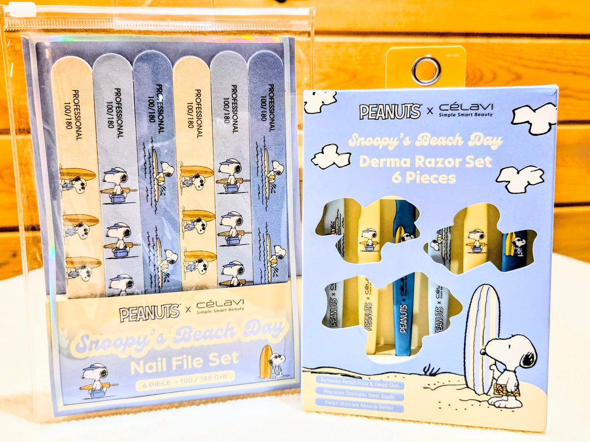Pack showing Derma razor set 6 pieces and nail file set in clear sleeves