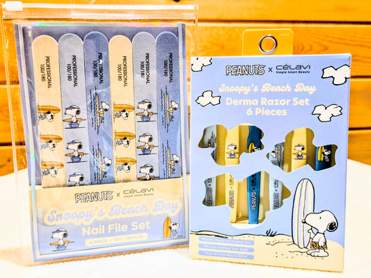 Pack showing Derma razor set 6 pieces and nail file set in clear sleeves