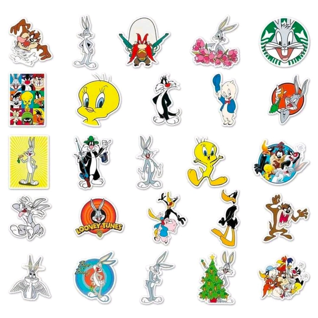 Looney Tunes vinyl decal sticker pack with assorted rabbit, cat, duck, and character faces