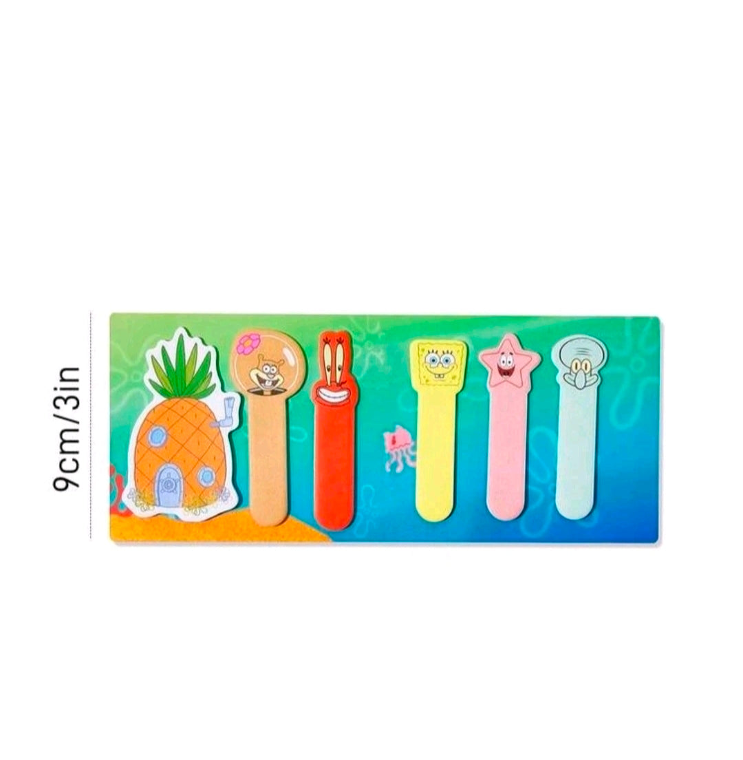 Colorful character sticky note tabs in pineapple and coral-themed shapes