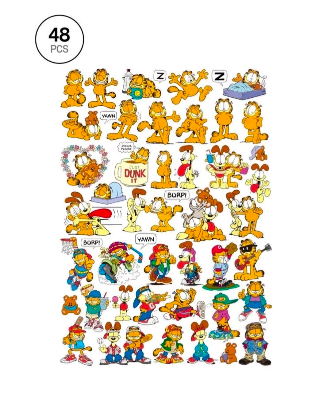 Garfield 48pc Vinyl Sticker Pack Cartoon Waterproof NEW