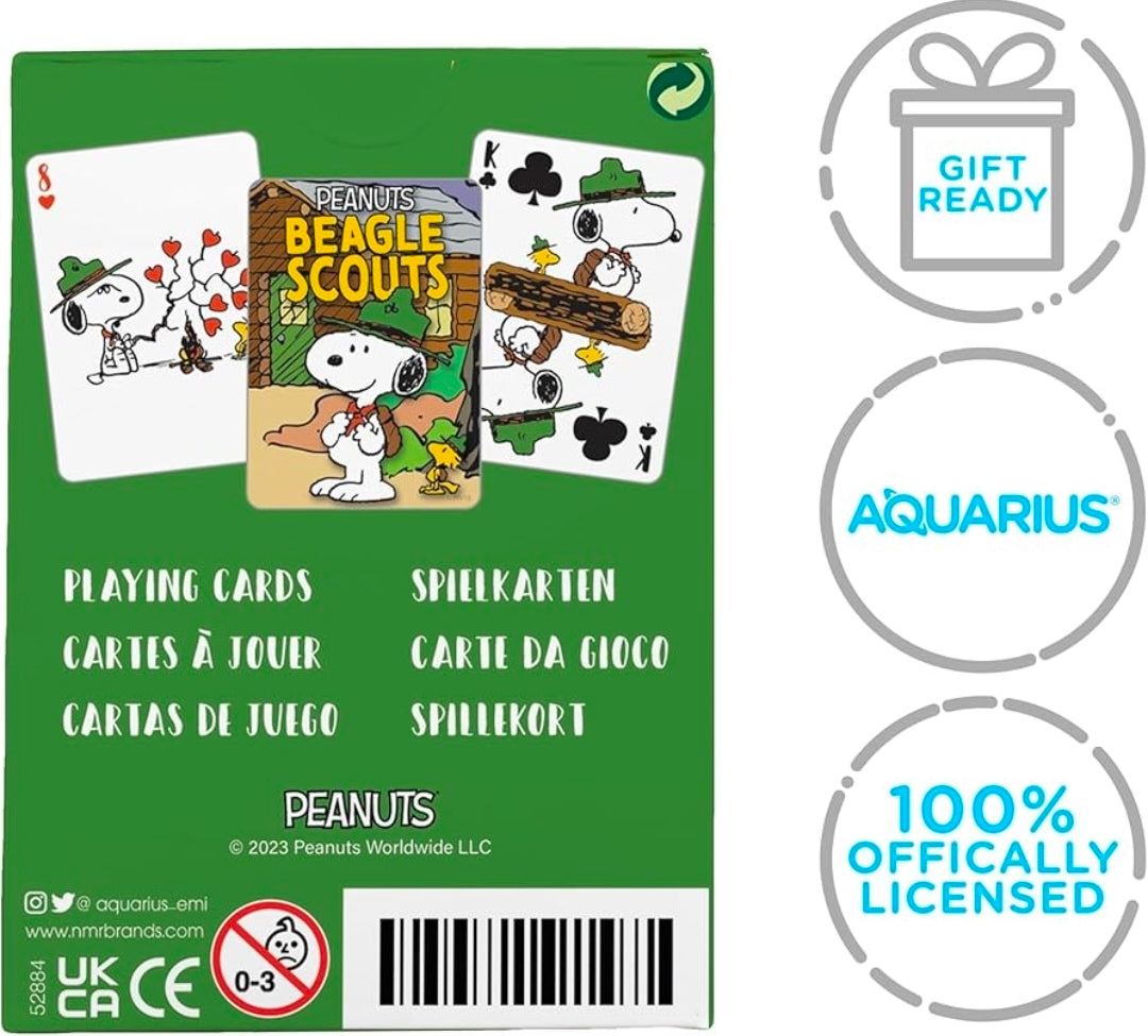 Beagle Scouts playing cards box back with card illustrations, barcode, and logos