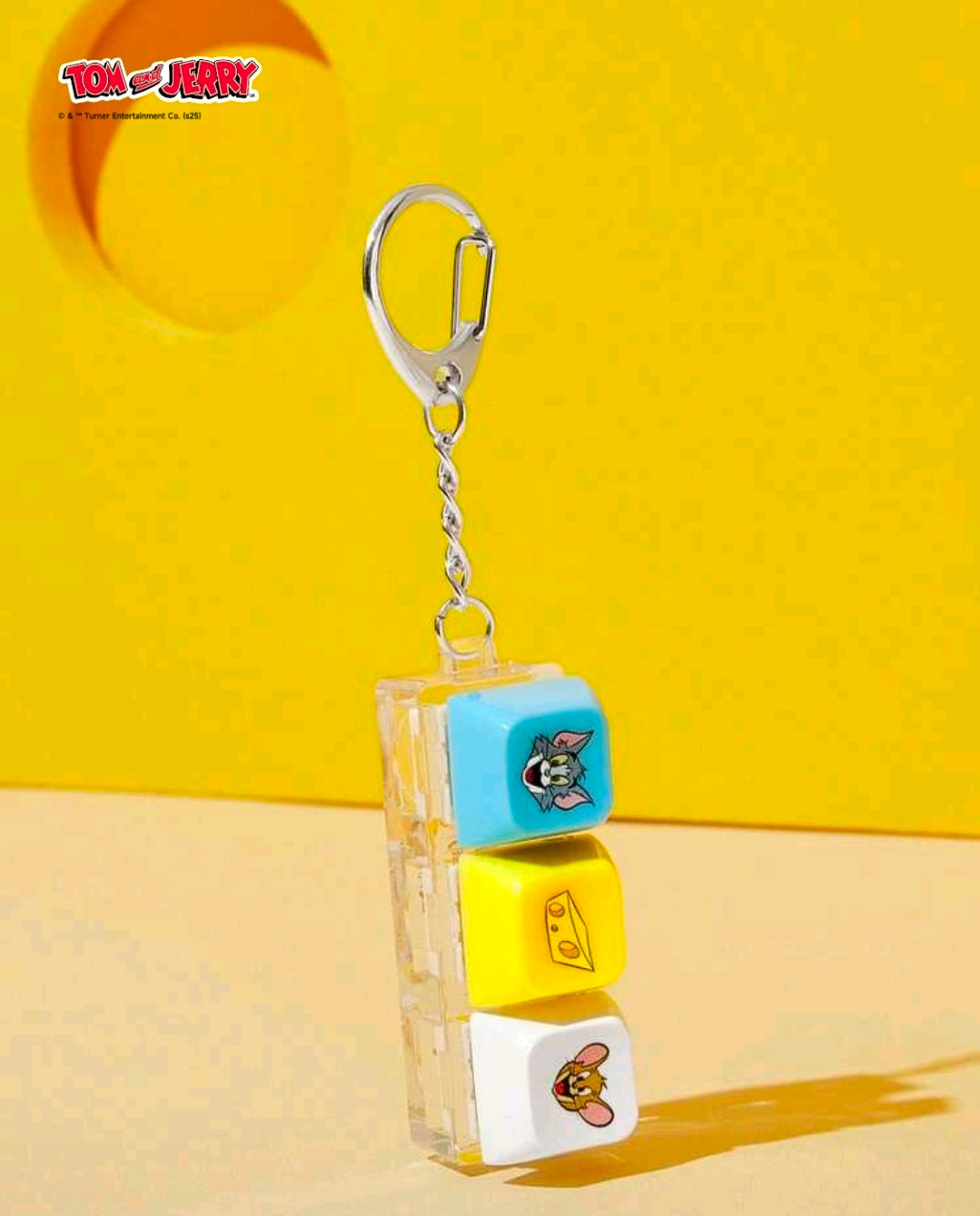 Keychain fidget clicker set with character blocks and silver chain